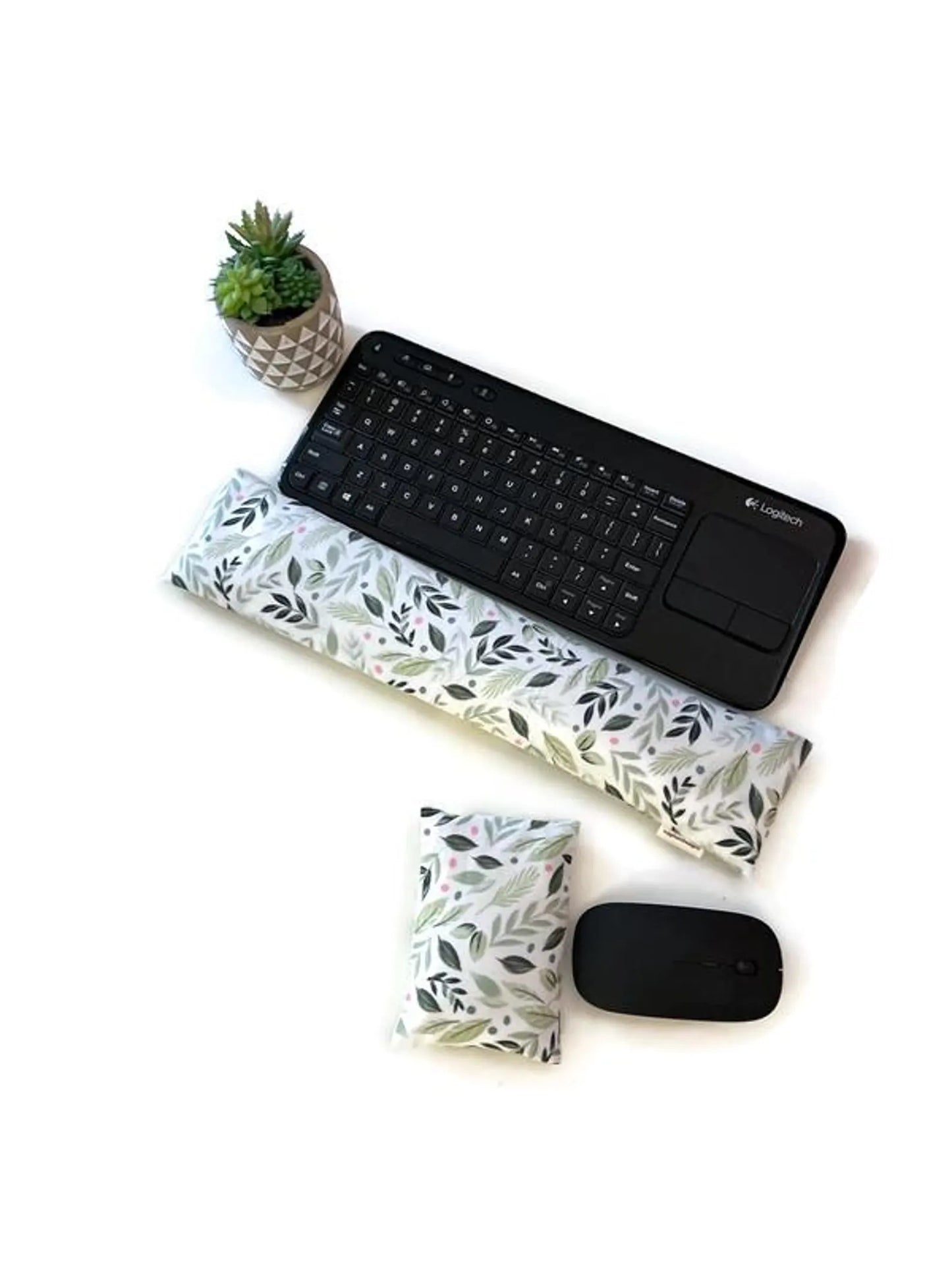 Dark Green Leaf Flaxseed Keyboard & Mouse Wrist Rest Set