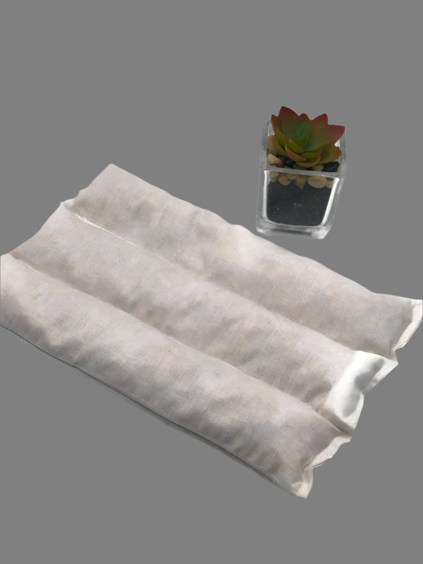 corn heating pad with three sectional white insert with gray background