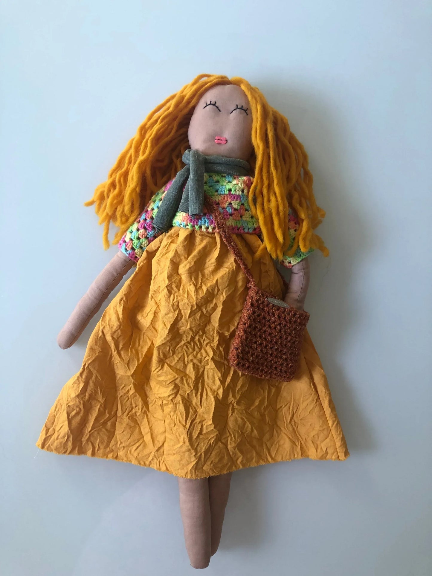 Yellow Dress Blond Hair Handmade 22 inches Tall One of a kind Rag Doll - NagihanDesigns