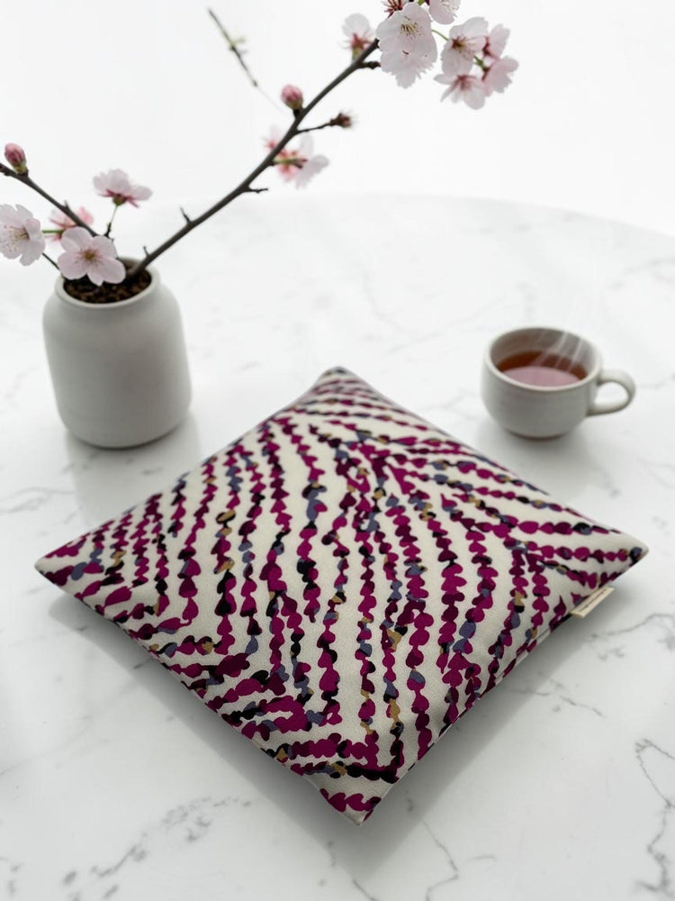 Cream magenta abstract brushstroke print 9x9 heating and cooling pad