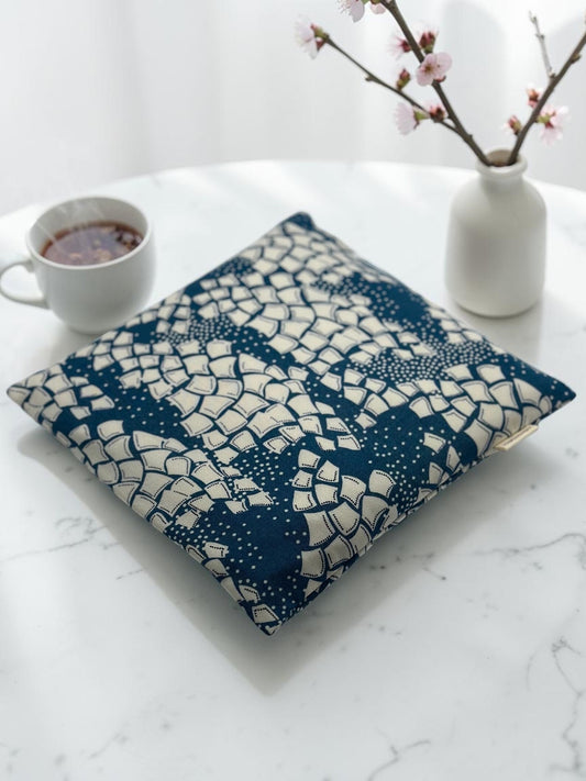 Dark navy blue geometric scale print 9x9 heating and cooling pad