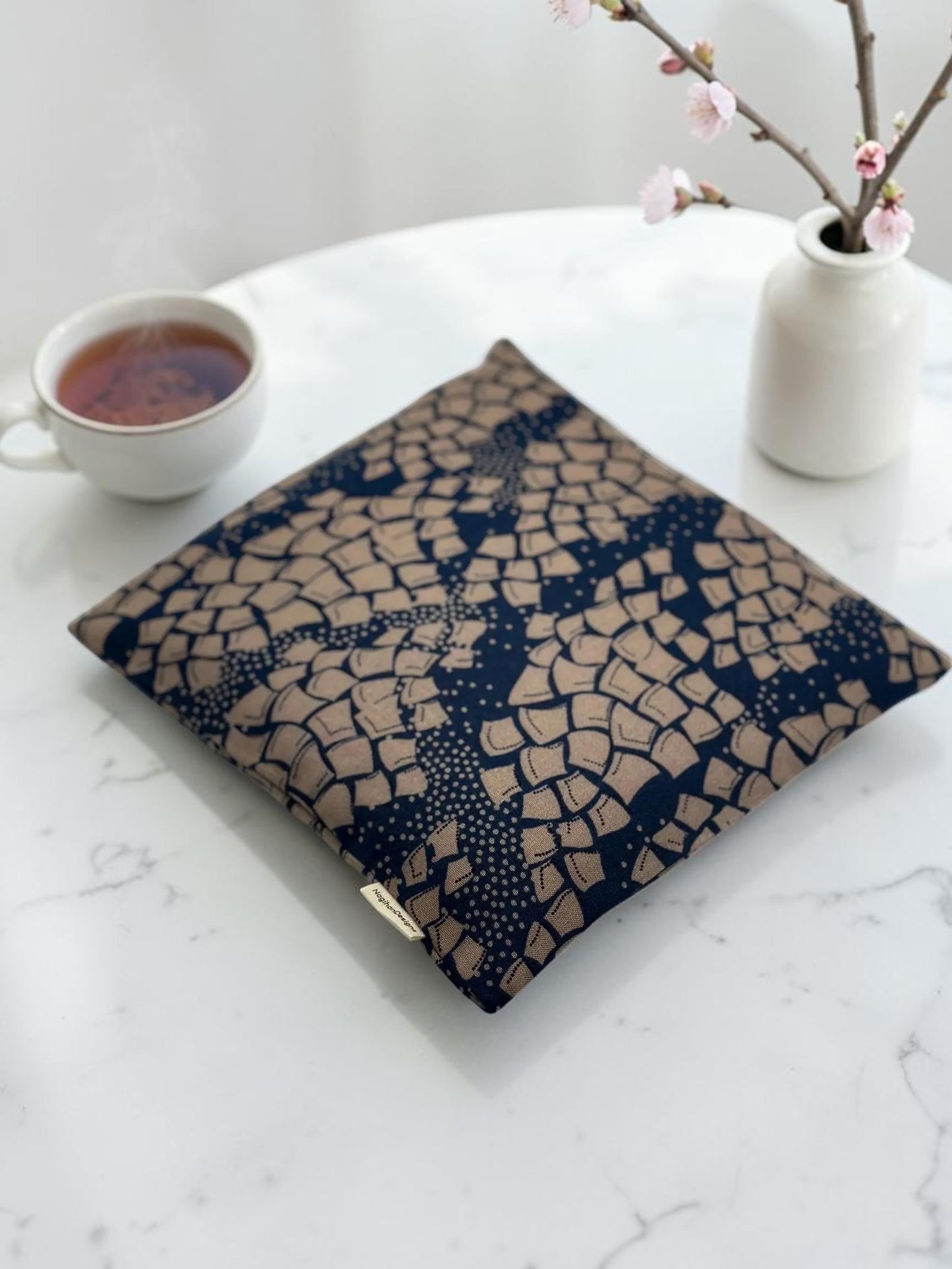 Navy blue geometric scale print 9x9 heating and cooling pad