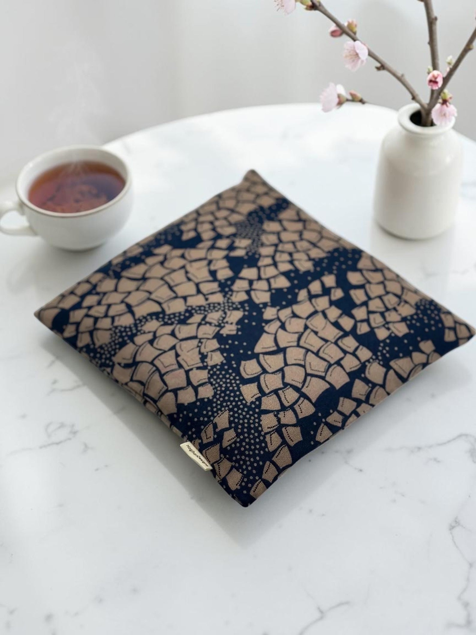 Navy blue geometric scale print 9x9 heating and cooling pad