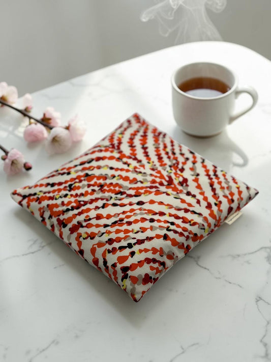 Cream orange abstract brushstroke print 9x9 heating and cooling pad