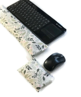 Dark Green Leaf Flaxseed Keyboard & Mouse Wrist Rest Set