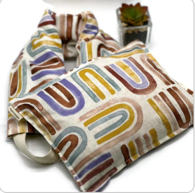 Microwavable Corn Heating & Cooling Pad Set – Cream Retro Arch Cotton | Neck Wrap + Pad | Moist Heat Therapy