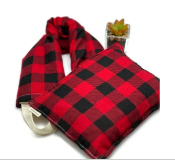 Microwavable Corn Heating & Cooling Pad Set – Red Buffalo Plaid Cotton | Neck Wrap + Pad | Washable Cover