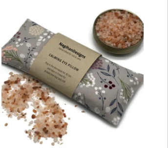 Calming Eye Pillow – Gray Botanical Sprig Cotton | Flaxseed & Himalayan Salt | Lavender, Eucalyptus or No Scent | Washable Cover