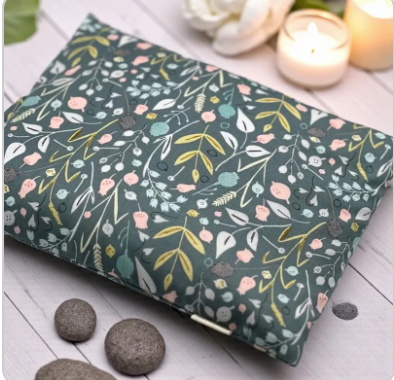 Heating & Cooling Pad – Slate Gray Botanical Sprig Cotton, 9×9" | Choose Your Filling