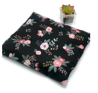 Microwavable Heating & Cooling Pad – Black Pink Floral Bouquet Cotton, 9×9" | Corn or Flaxseed | Choose Your Scent