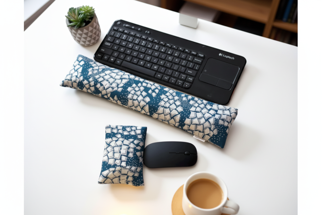 Handmade Wrist Rest Set – Blue Mosaic Keyboard & Mouse