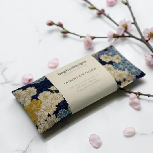 Flaxseed Eye Pillow in Cherry Blossom Aqua Cotton by NagihanDesigns