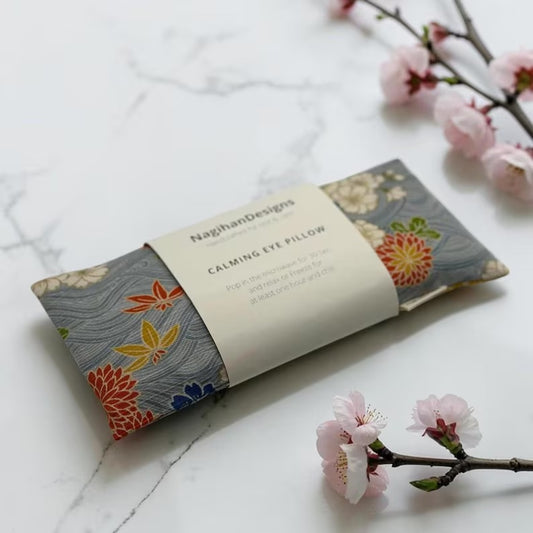 Flaxseed Eye Pillow in Dark Navy Wave Cotton by NagihanDesigns