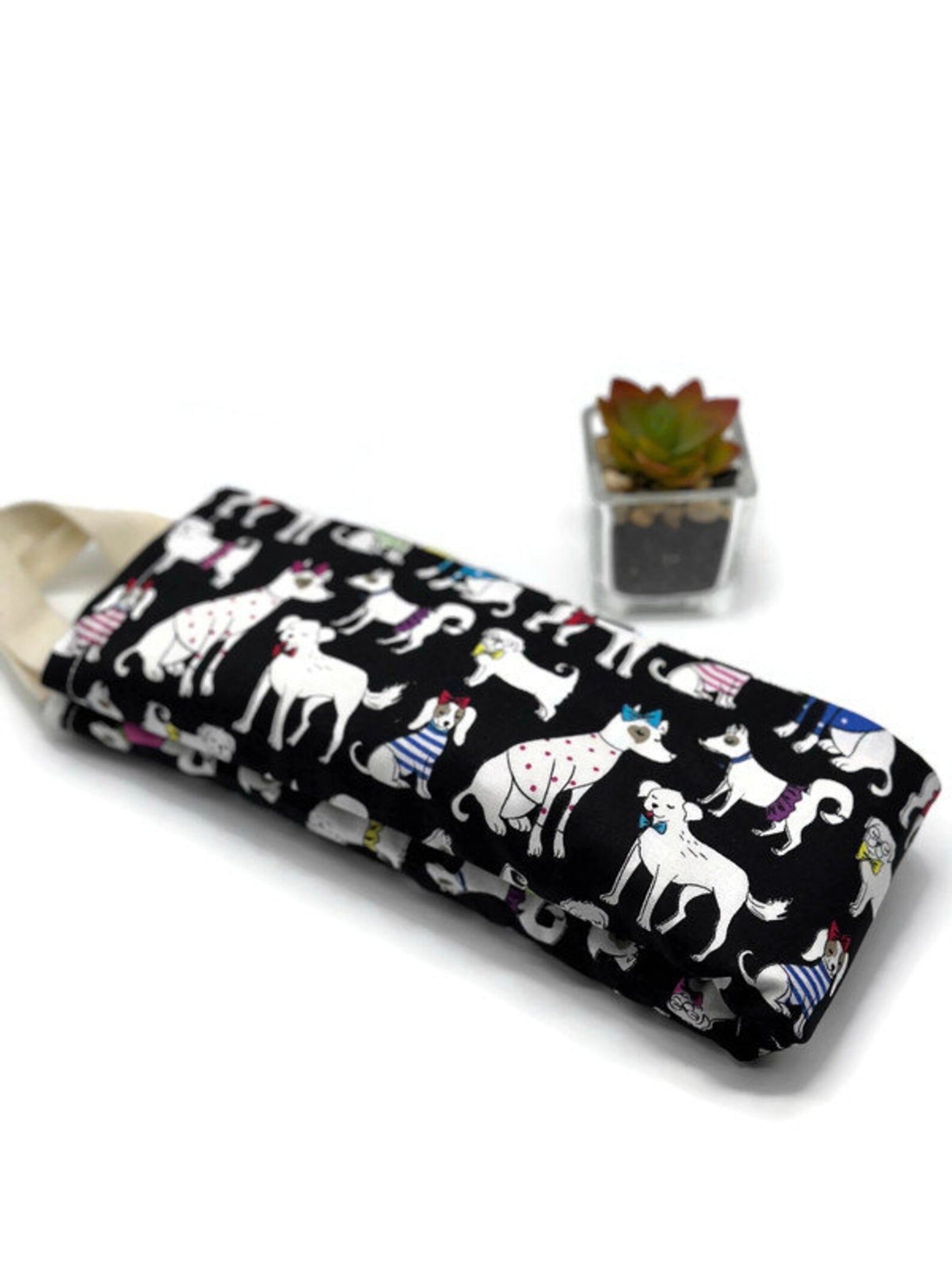 Microwavable Corn Heating & Cooling Pad Set – Black Dog Print Cotton | Neck Wrap + Pad | Moist Heat Therapy