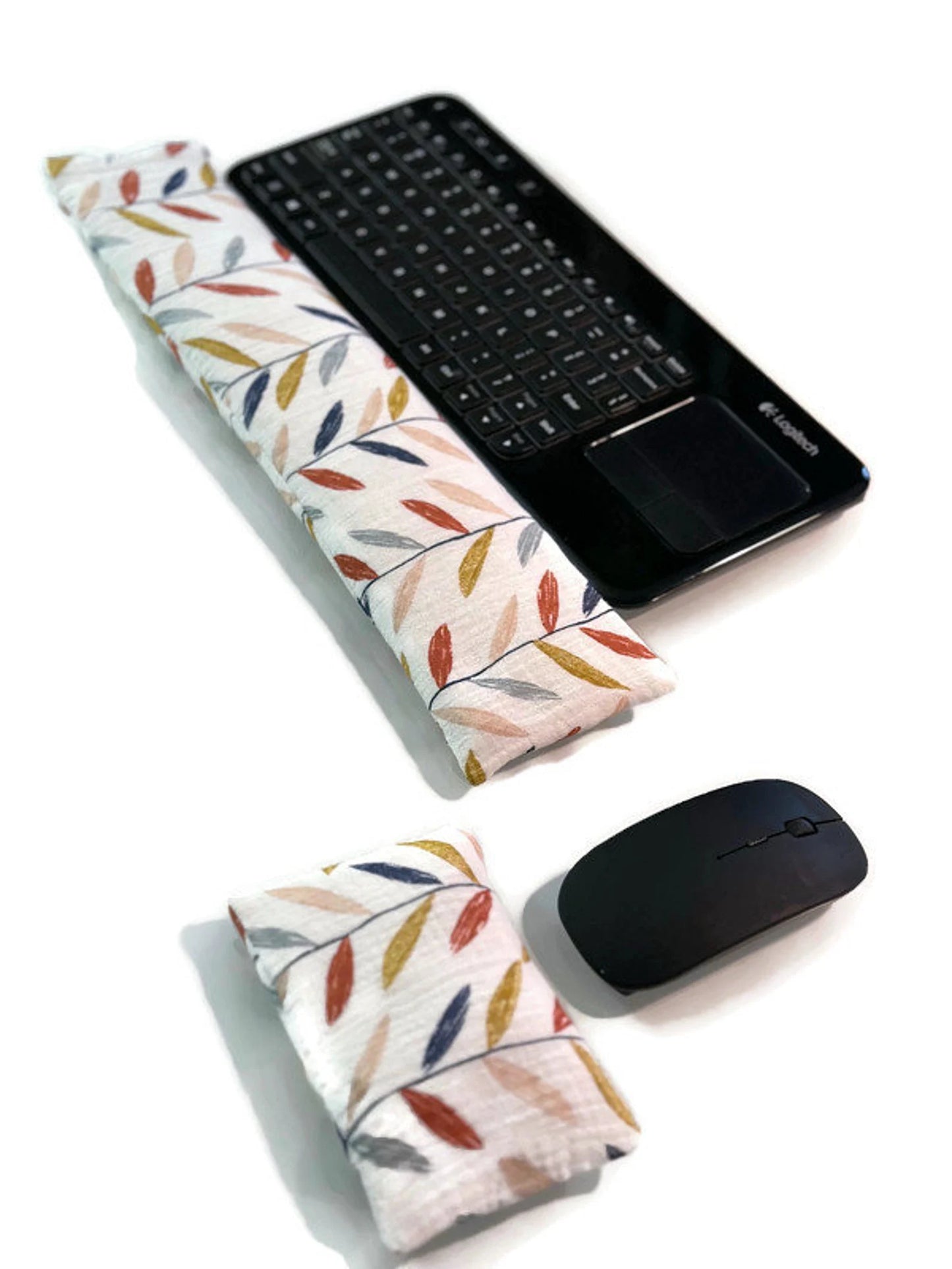 Handmade Wrist Rest Set – Colorful Feather Print Cotton Keyboard & Mouse