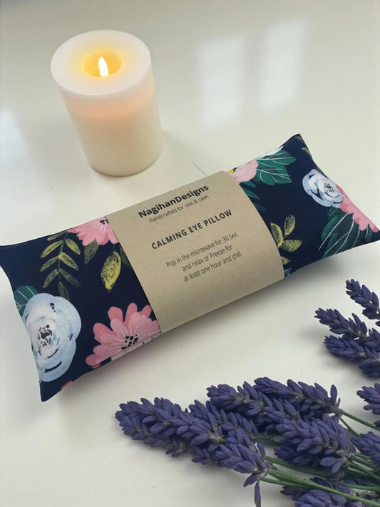 Flaxseed Eye Pillow – Navy Peony Floral Cotton