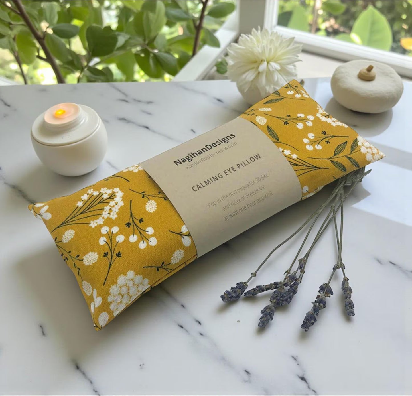 Eye Pillow – Golden Mustard Wildflower Cotton | Choose Your Filling