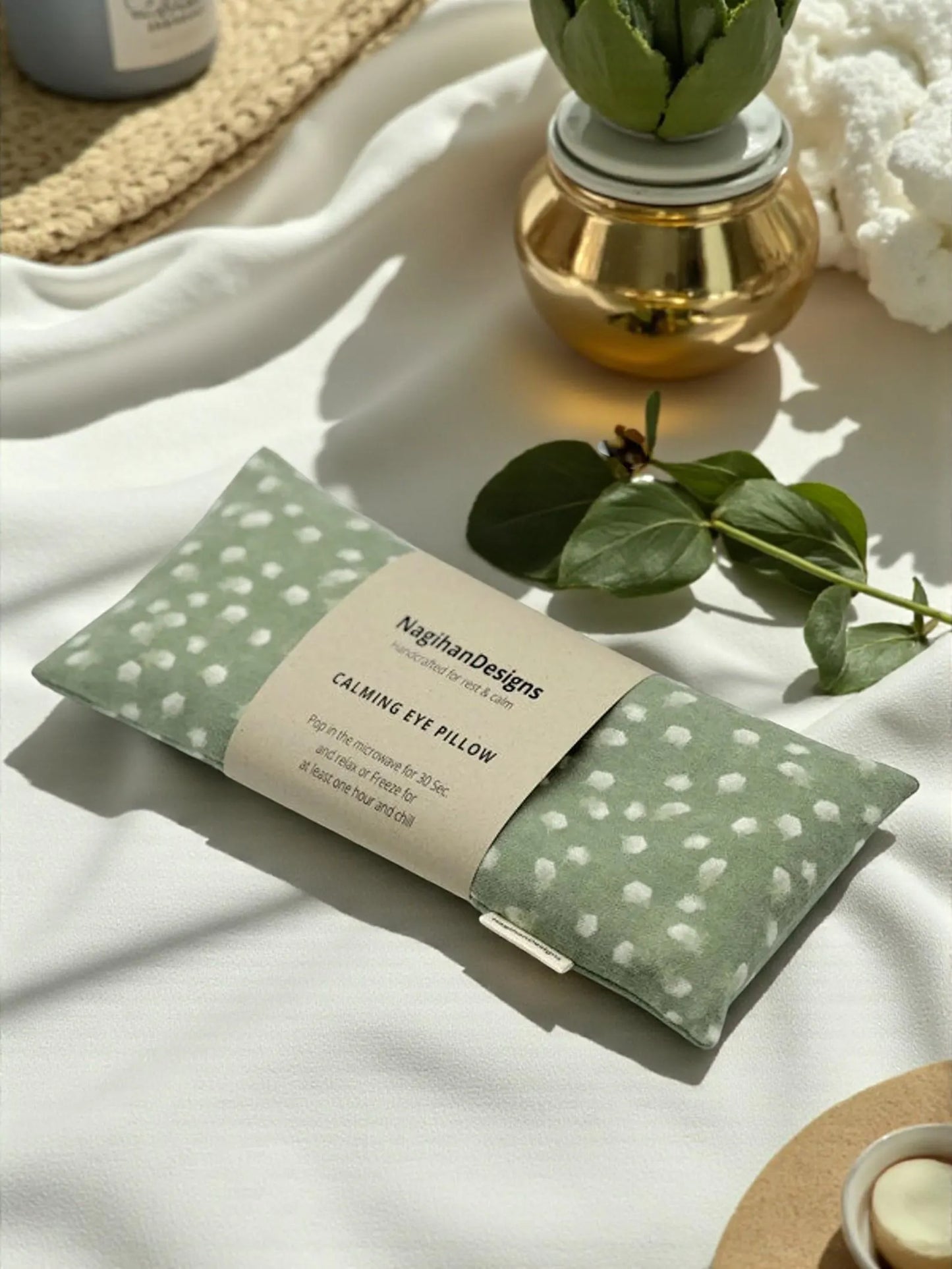 Eye Pillow – Sage Green Polka Dot Cotton | Choose Your Filling