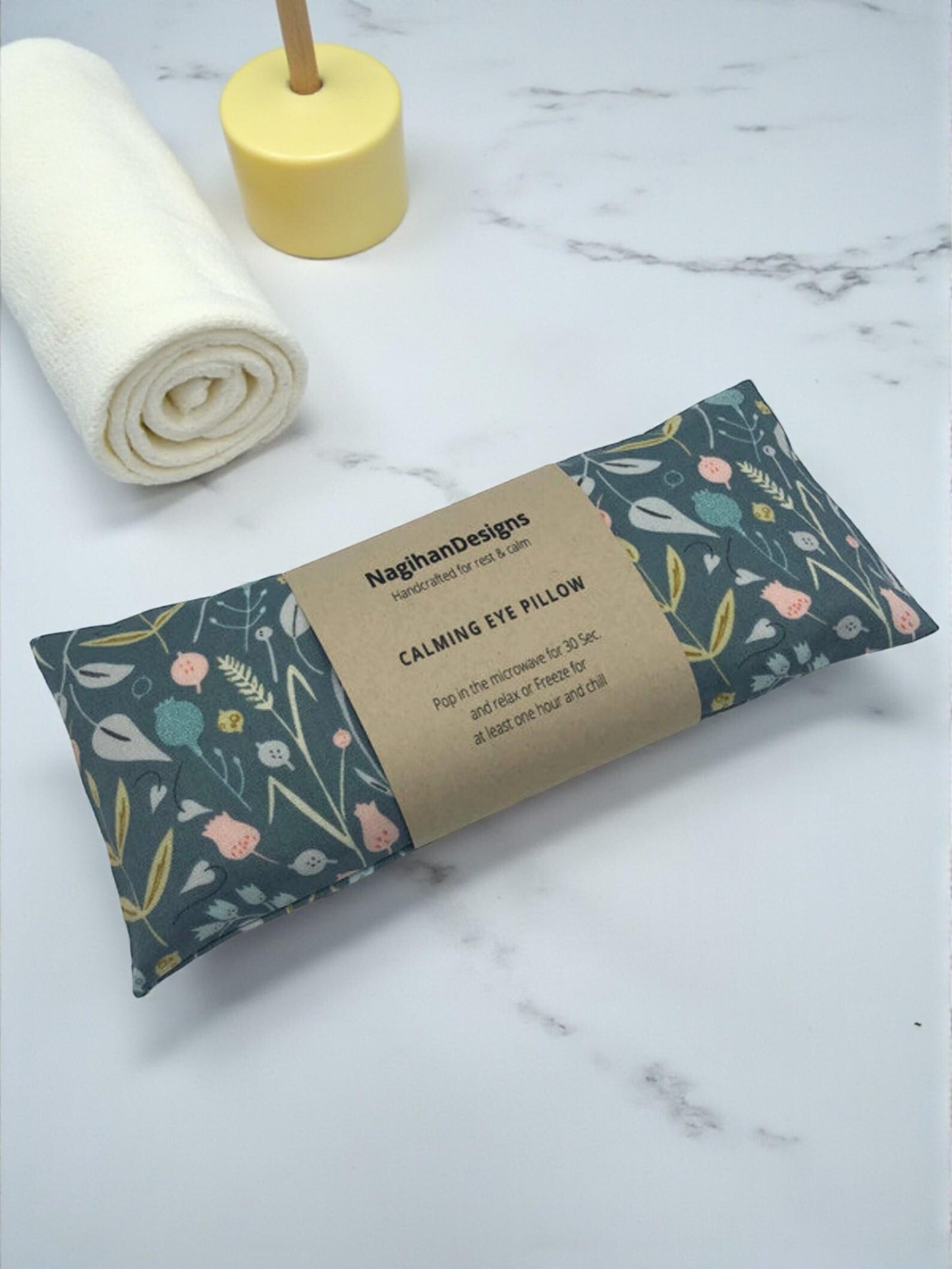 Flaxseed Eye Pillow – Dark Teal Wildflower Botanical Cotton