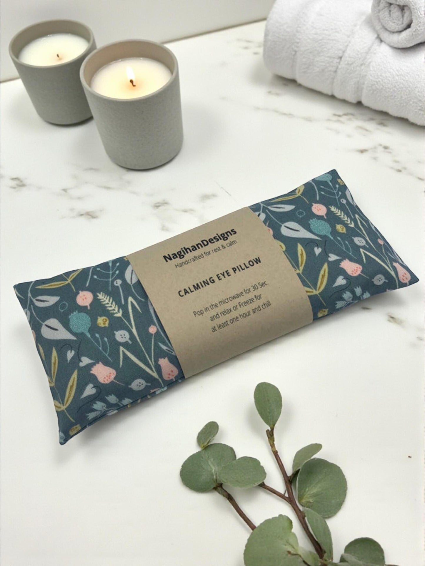 Flaxseed Eye Pillow – Dark Teal Wildflower Botanical Cotton