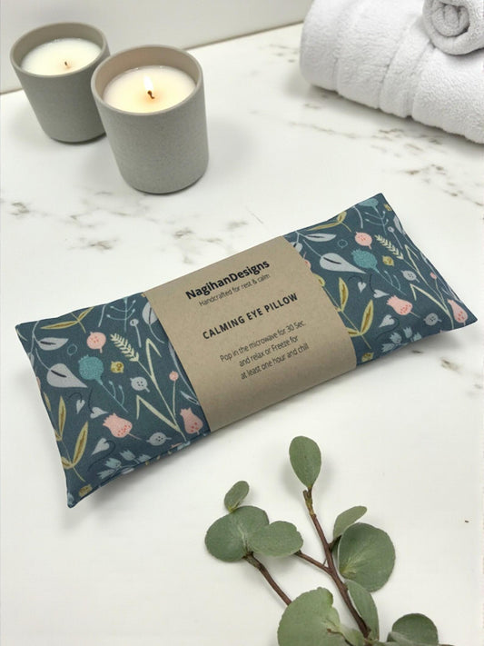 Flaxseed Eye Pillow – Dark Teal Wildflower Botanical Cotton