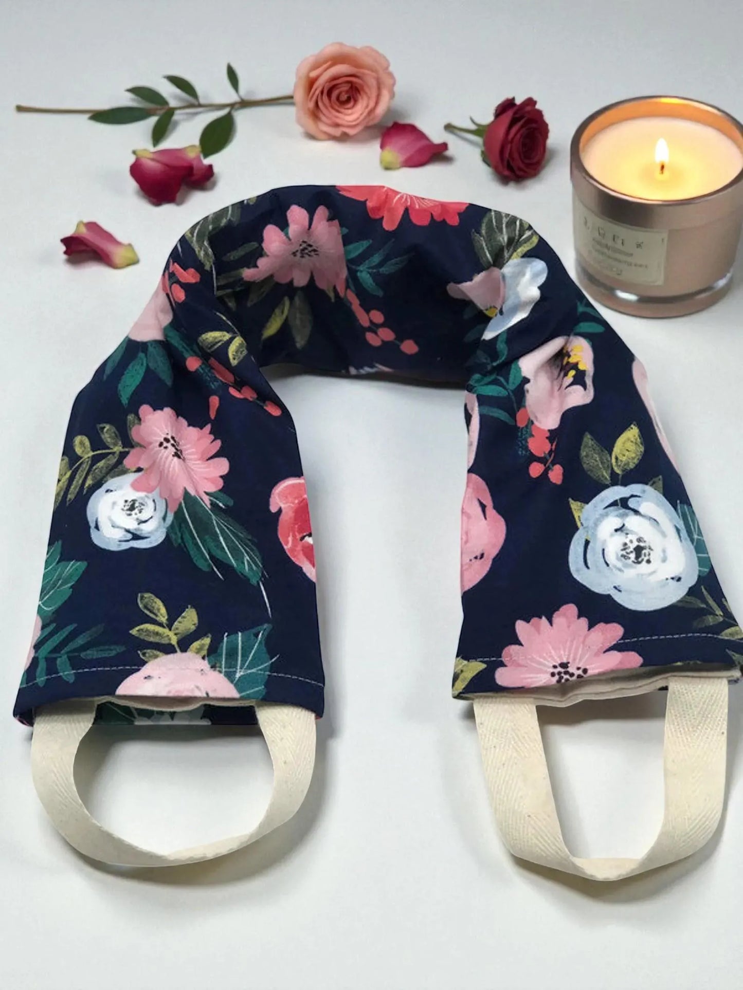 Flaxseed Neck Wrap – Navy Rose Floral Cotton