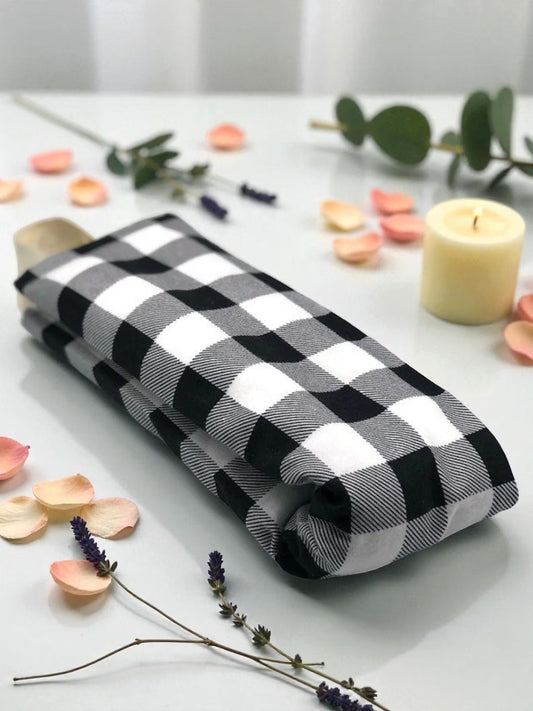 Flaxseed Neck Wrap – Black & White Buffalo Plaid Flannel