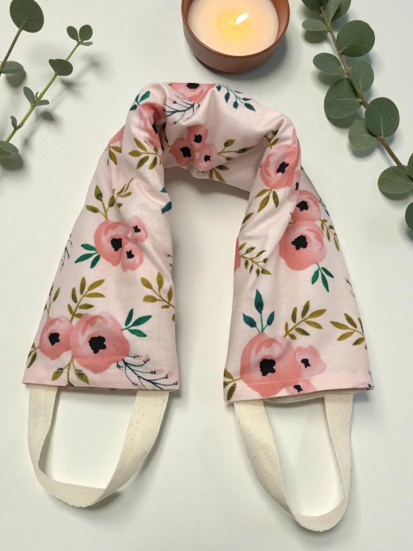 Flaxseed Neck Wrap – Blush Watercolor Rose Cotton Combo Set with Eye Pillow
