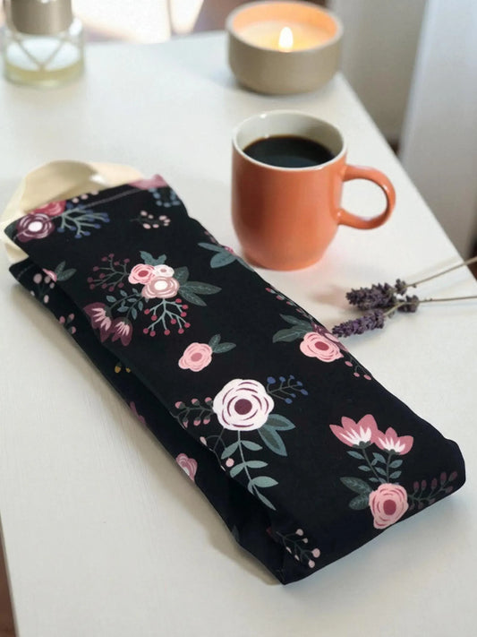 Flaxseed Neck Wrap – Black Pink Floral Cotton