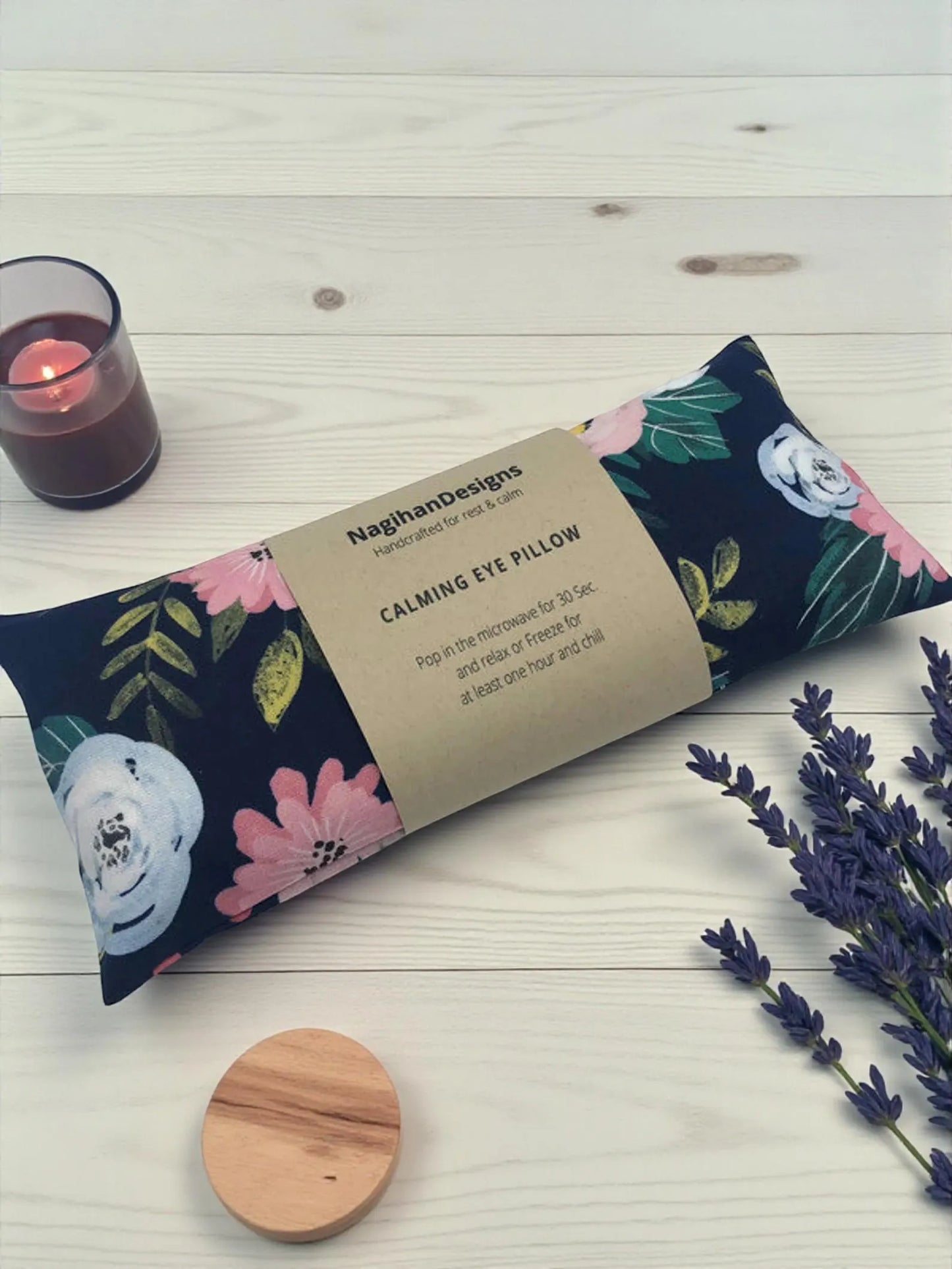 Eye Pillow – Navy Peony Floral Cotton | Choose Your Filling