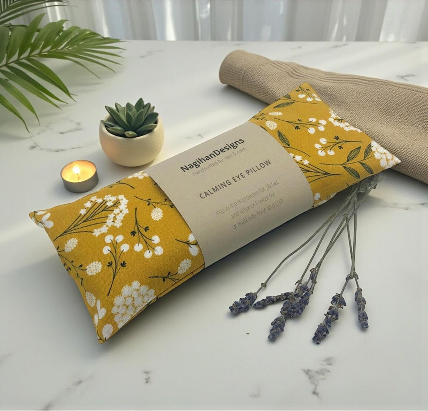 Eye Pillow – Golden Mustard Wildflower Cotton | Choose Your Filling