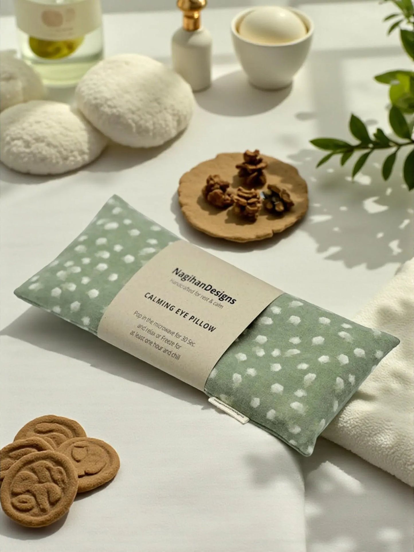 Eye Pillow – Sage Green Polka Dot Cotton | Choose Your Filling