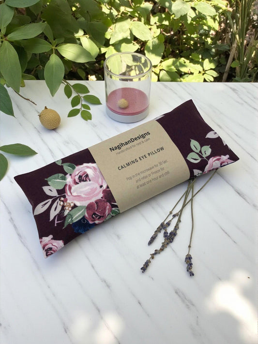 Flaxseed Eye Pillow – Plum Rose Floral Cotton
