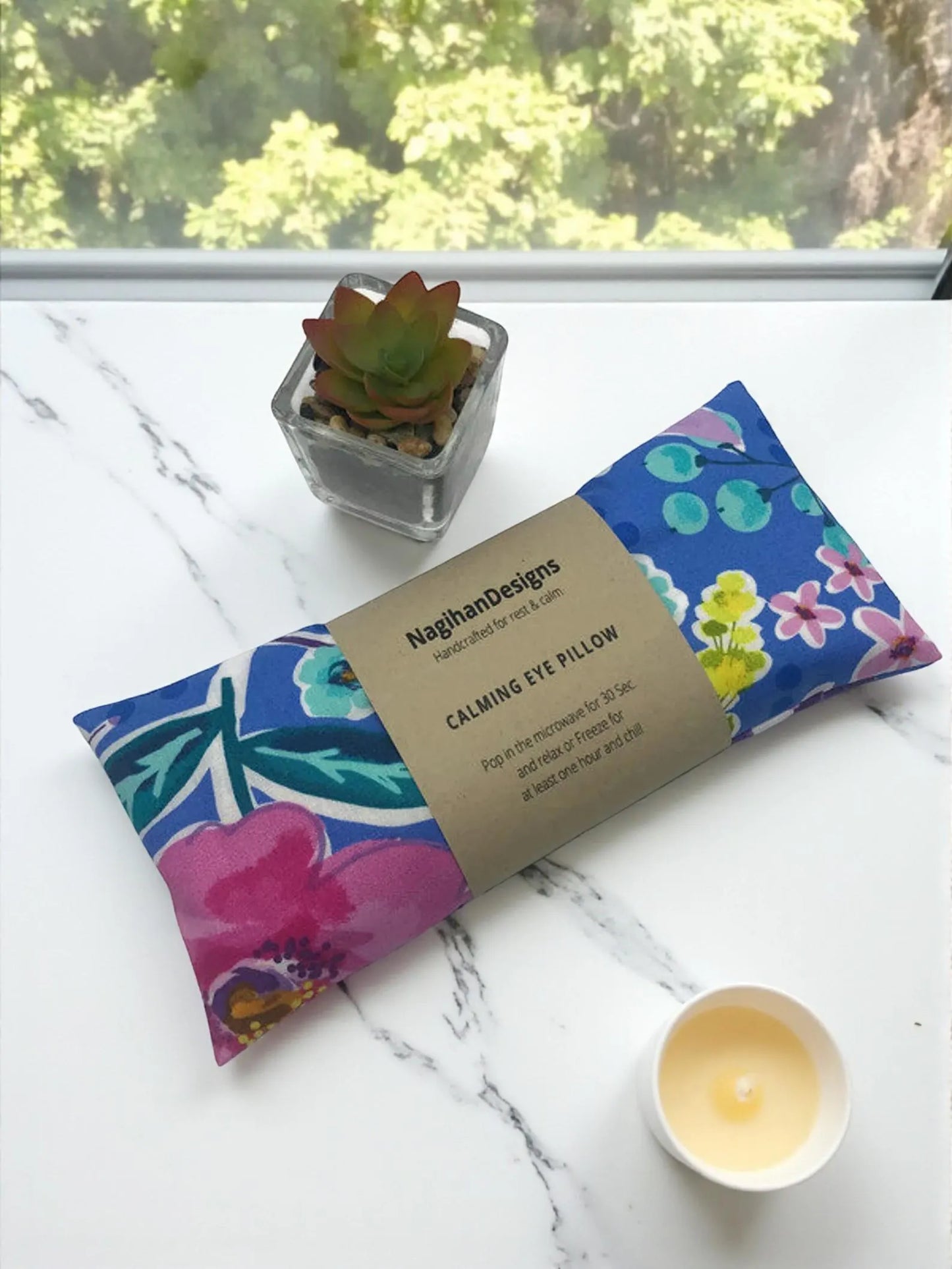 Eye Pillow – Cobalt Blue Tropical Floral Cotton | Choose Your Filling