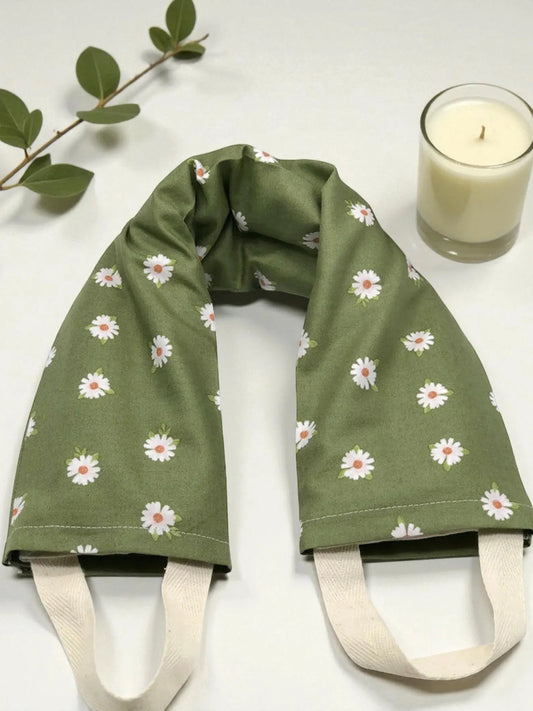 Flaxseed Neck Wrap – Olive Green Daisy Cotton