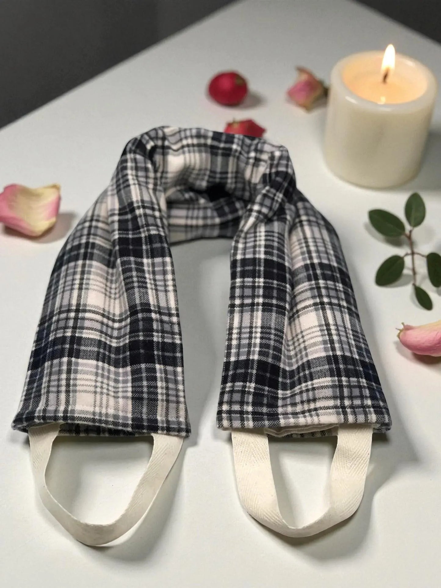 Flaxseed Neck Wrap – Grey Tartan Plaid Flannel