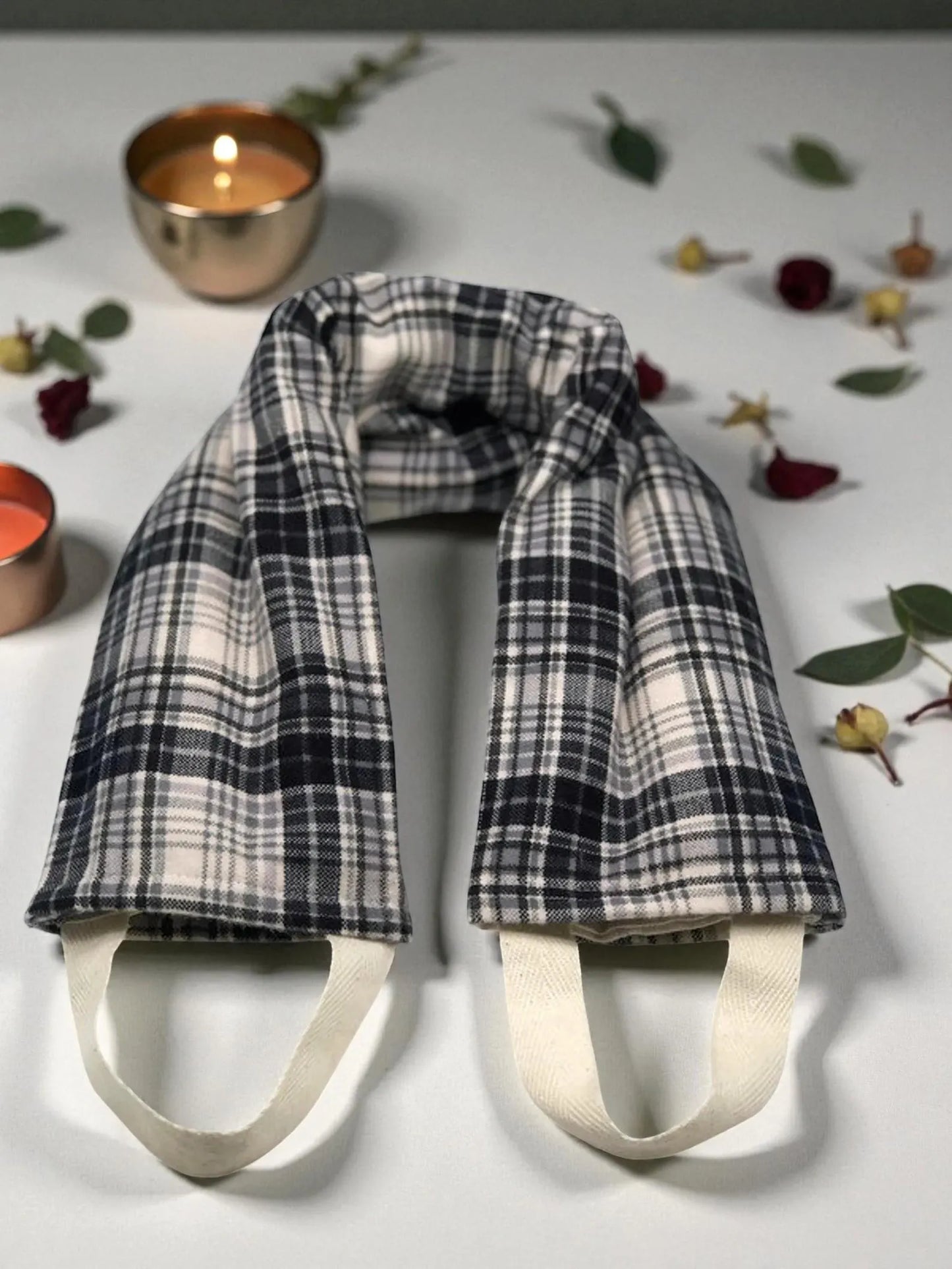 Flaxseed Neck Wrap – Grey Tartan Plaid Flannel