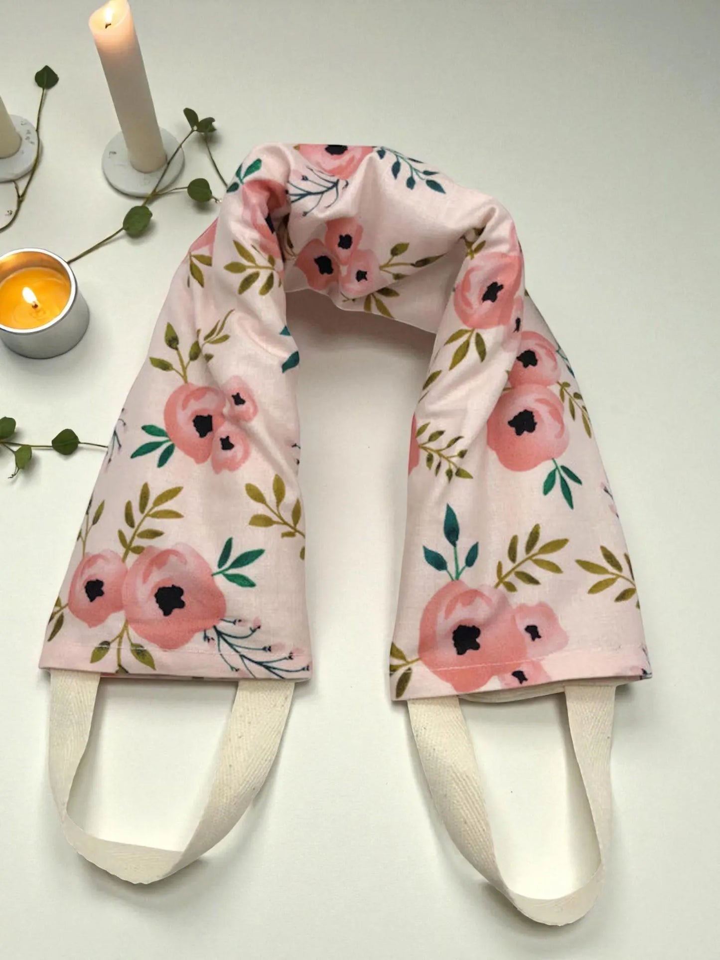 Flaxseed Neck Wrap – Blush Watercolor Rose Cotton Combo Set with Eye Pillow