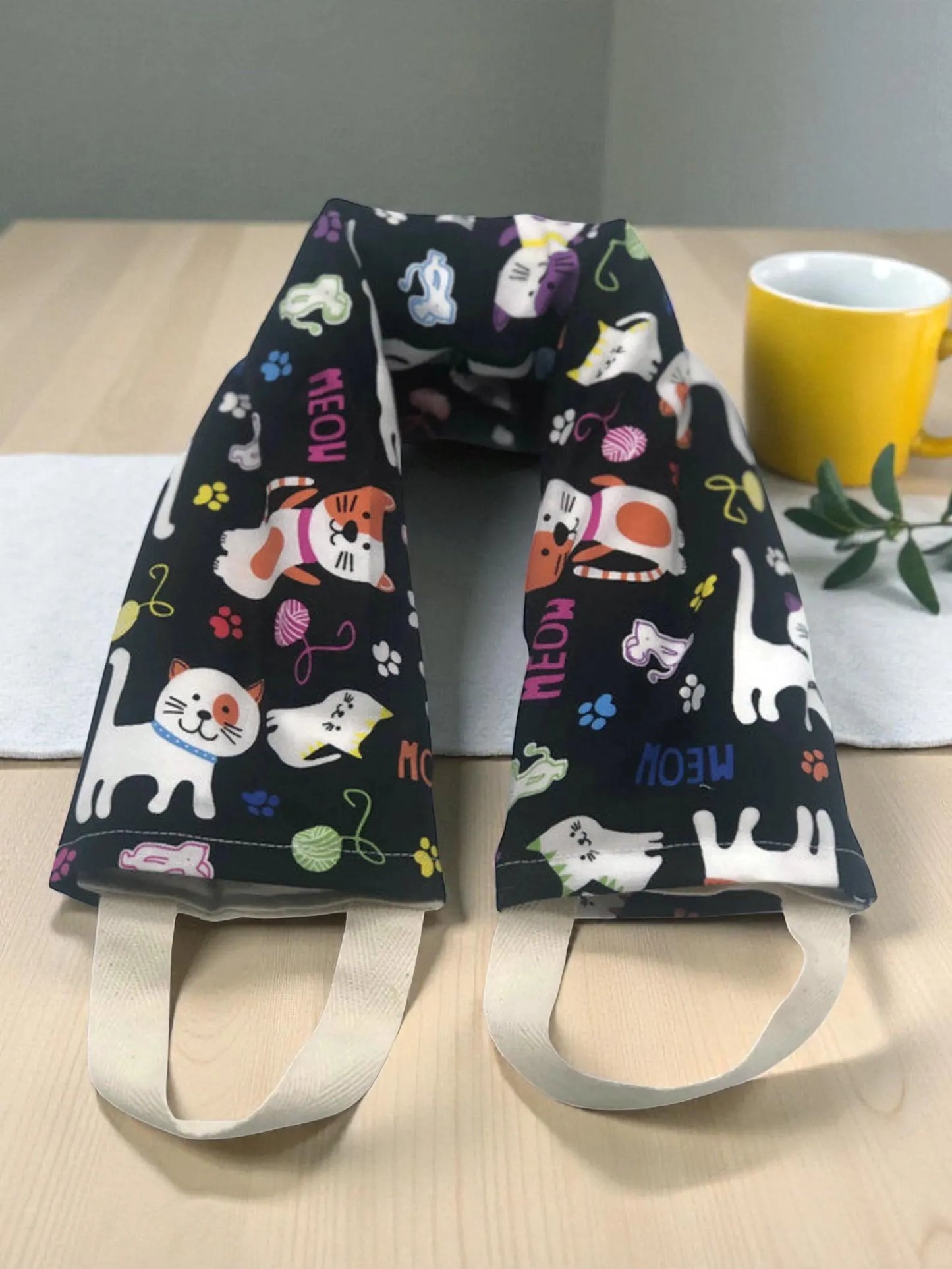 Flaxseed Neck Wrap – Black Meow Cat Cotton