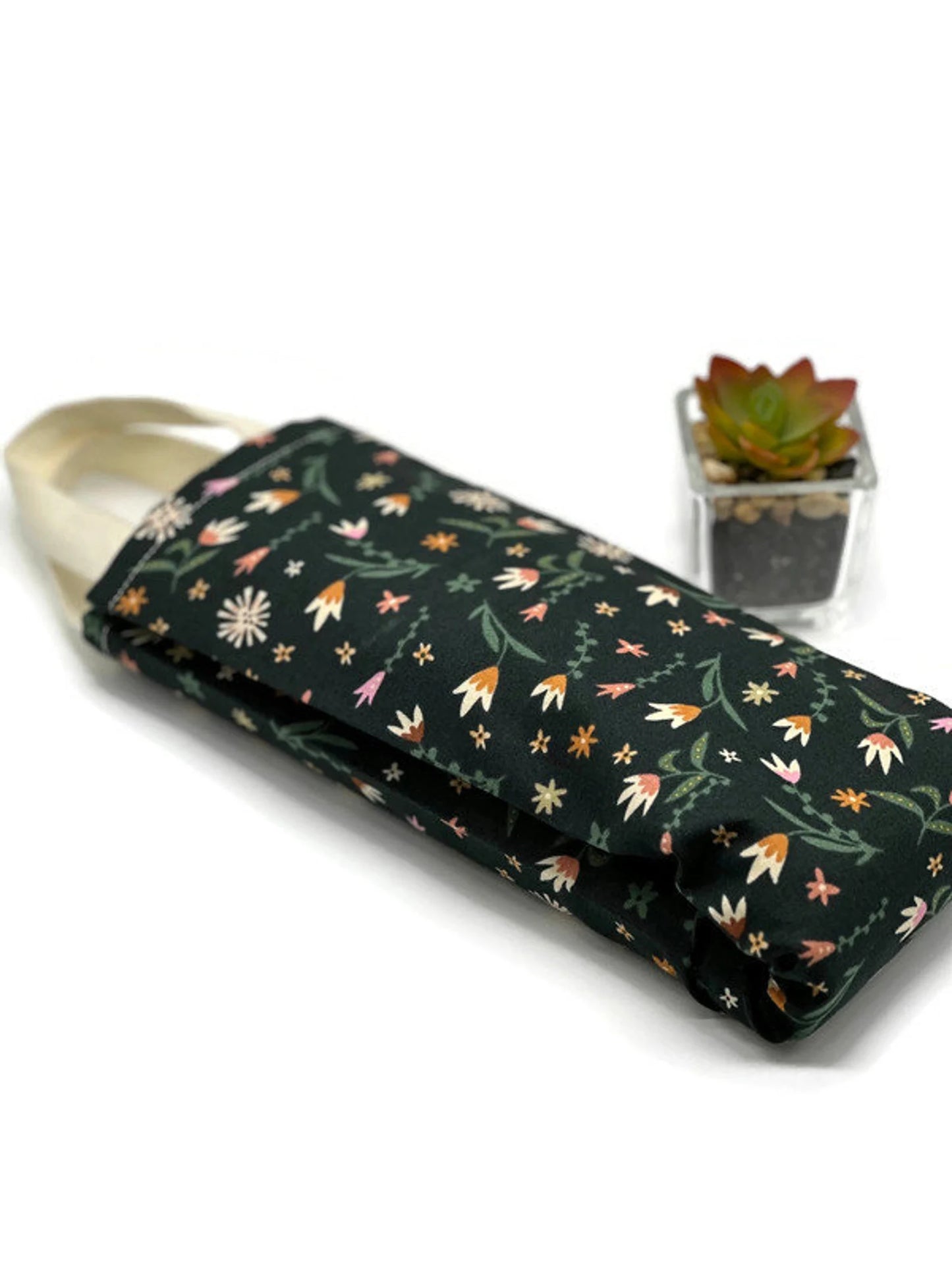 Microwavable Corn Heating & Cooling Pad Set – Dark Green Wildflower Cotton | Neck Wrap + Pad | Washable Cover