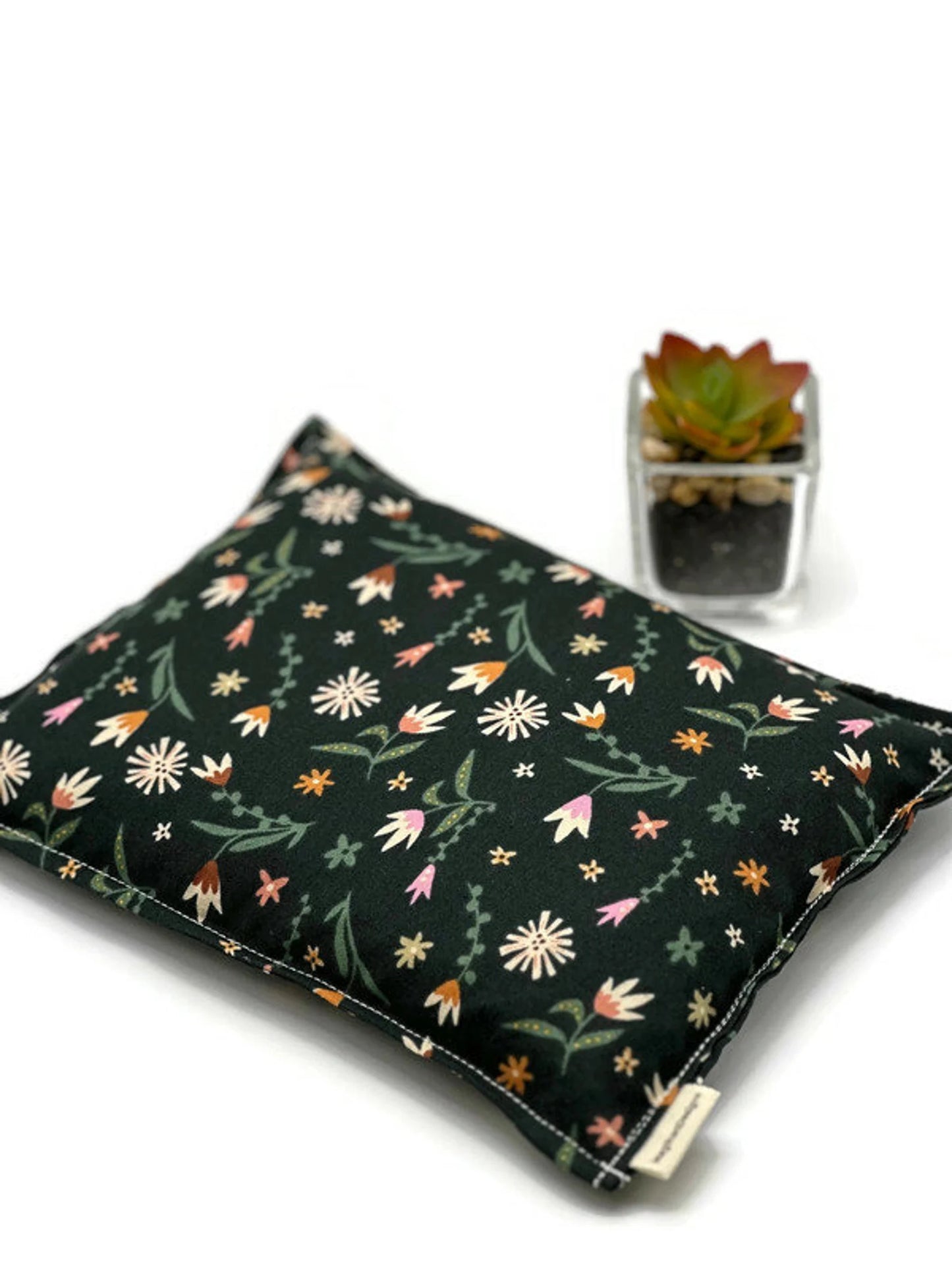 Microwavable Corn Heating & Cooling Pad Set – Dark Green Wildflower Cotton | Neck Wrap + Pad | Washable Cover