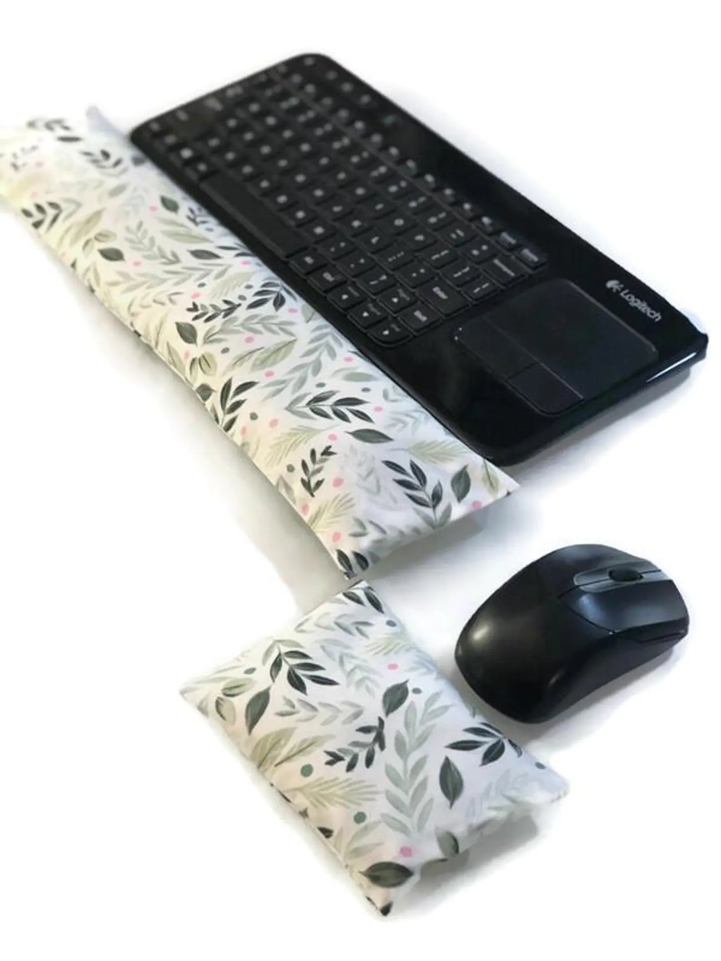 Dark Green Leaf Flaxseed Keyboard & Mouse Wrist Rest Set