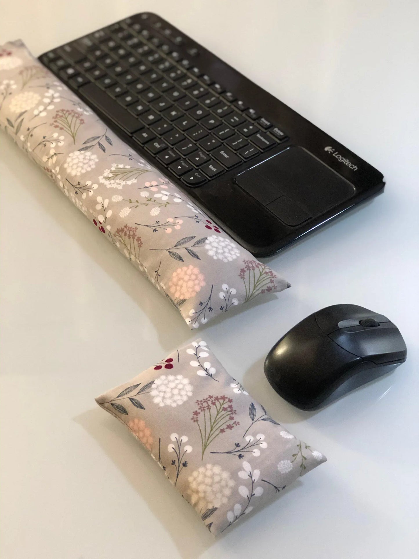 Botanical Grey Flaxseed Keyboard & Mouse Wrist Rest Set