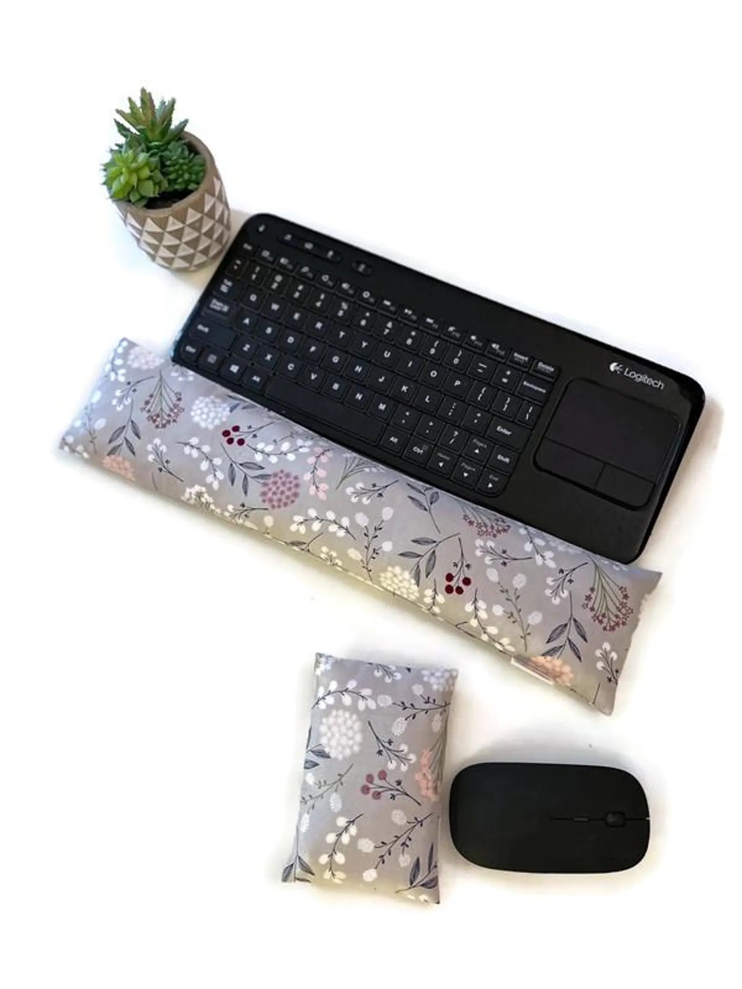 Botanical Grey Flaxseed Keyboard & Mouse Wrist Rest Set