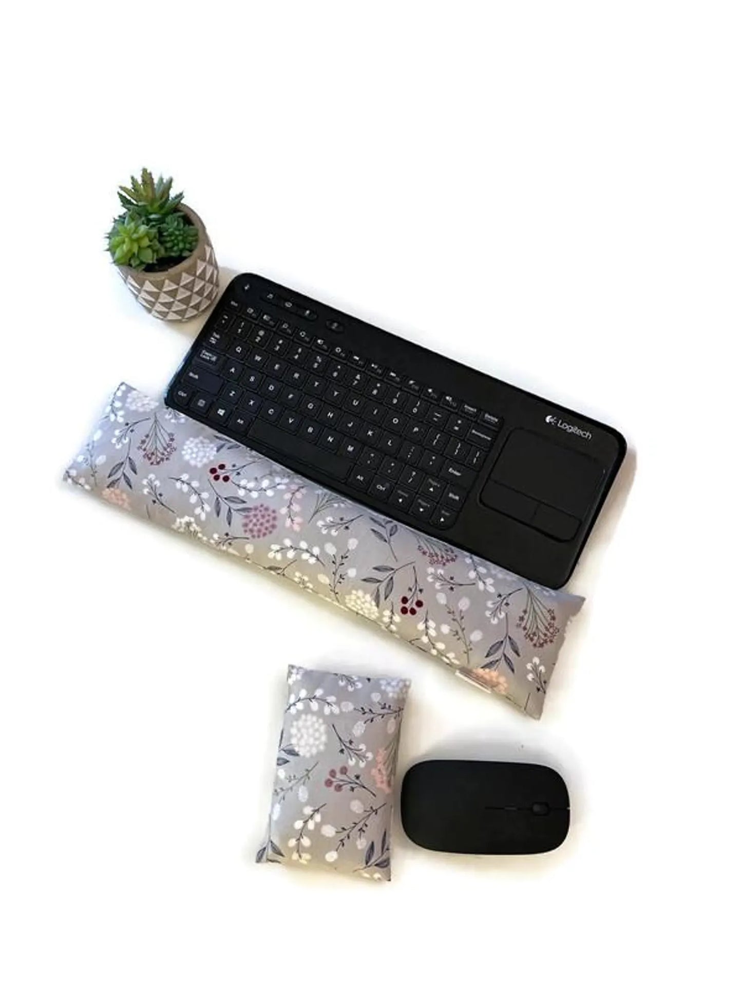Botanical Grey Flaxseed Keyboard & Mouse Wrist Rest Set