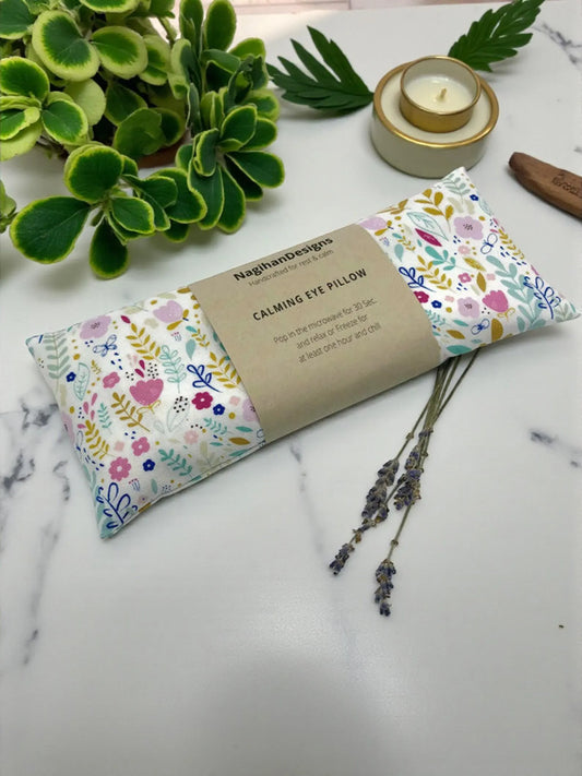 Eye Pillow – White Watercolor Floral Cotton | Choose Your Filling