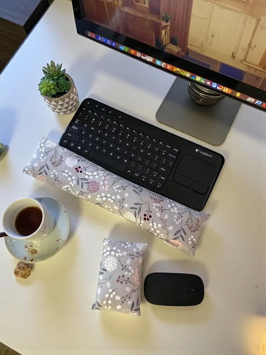 Botanical Grey Flaxseed Keyboard & Mouse Wrist Rest Set