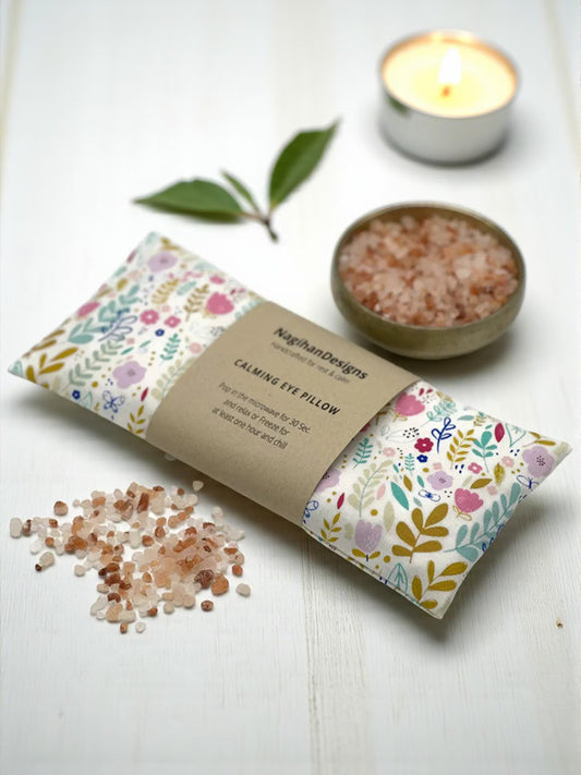 Himalayan Salt Eye Pillow – White Watercolor Floral Cotton