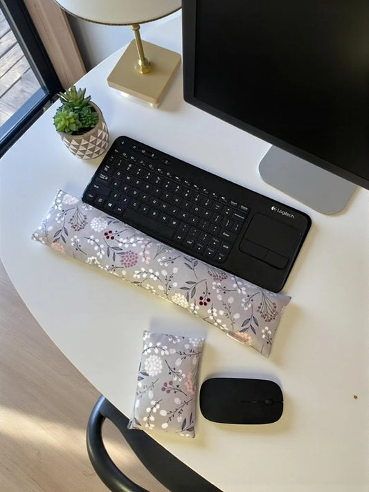 Botanical Grey Flaxseed Keyboard & Mouse Wrist Rest Set