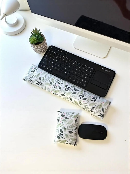 Dark Green Leaf Flaxseed Keyboard & Mouse Wrist Rest Set